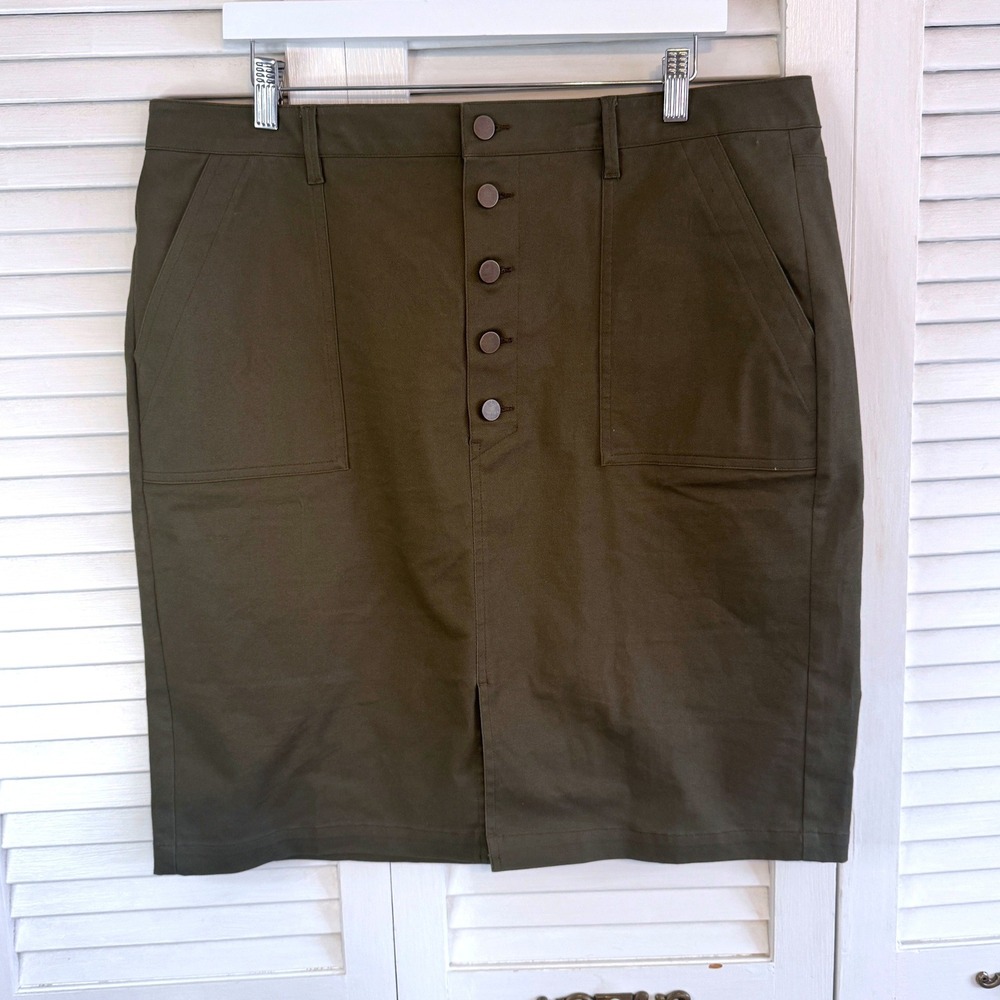 LOFT OUTLET Womens‎ Plus Size Army Green Button Skirt SZ 16